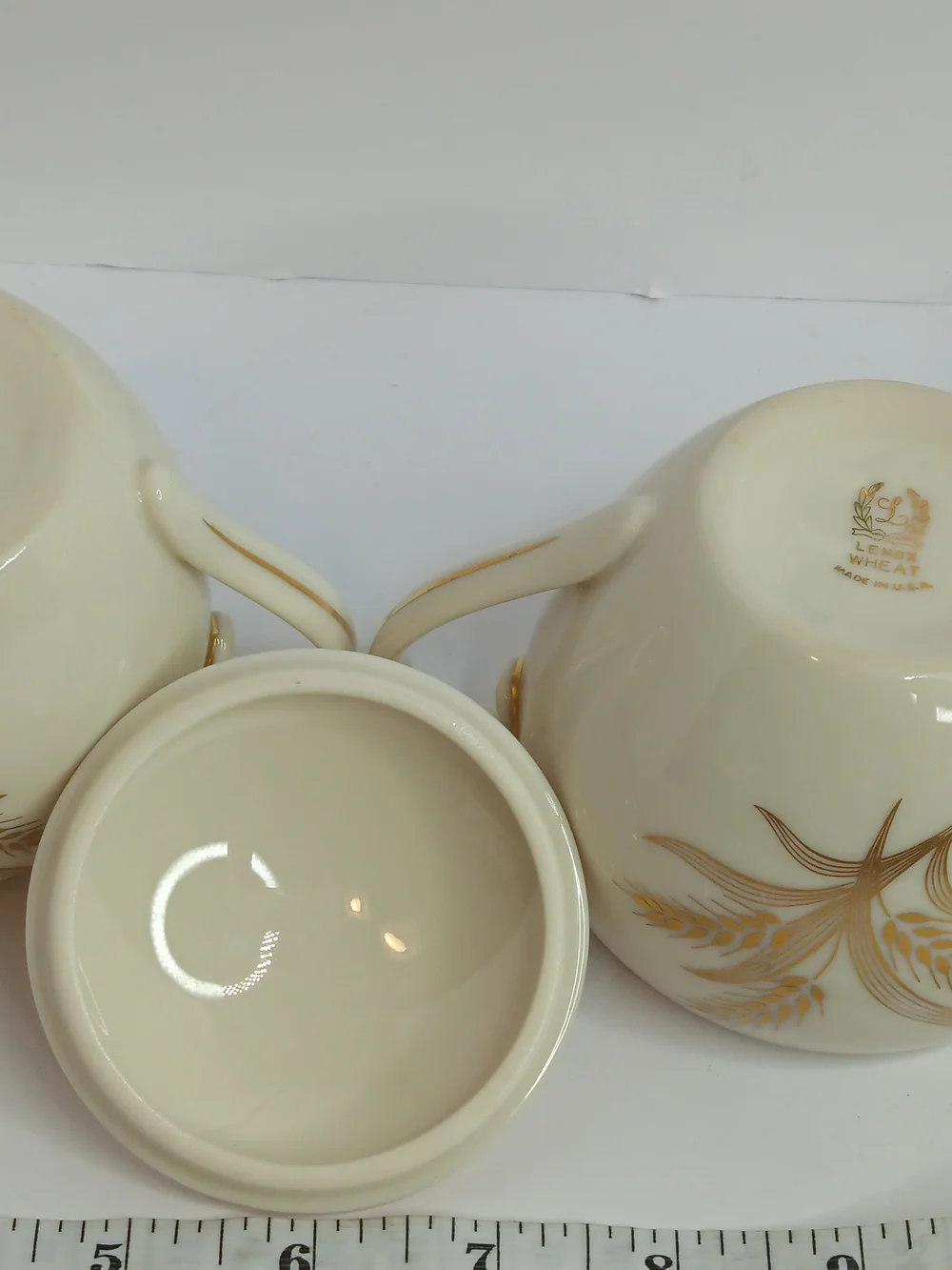 Porcelain Creamer and Sugar Set in Cream with Gold Wheat Accent